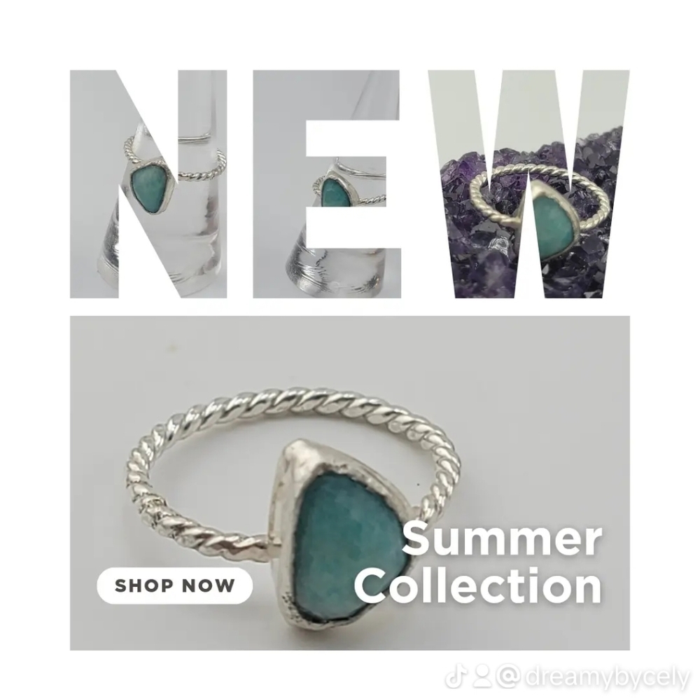 AMAZONITE RING HANDMADE IN STERLING SILVER METAL SIZE 7.5 - Picture 3 of 6